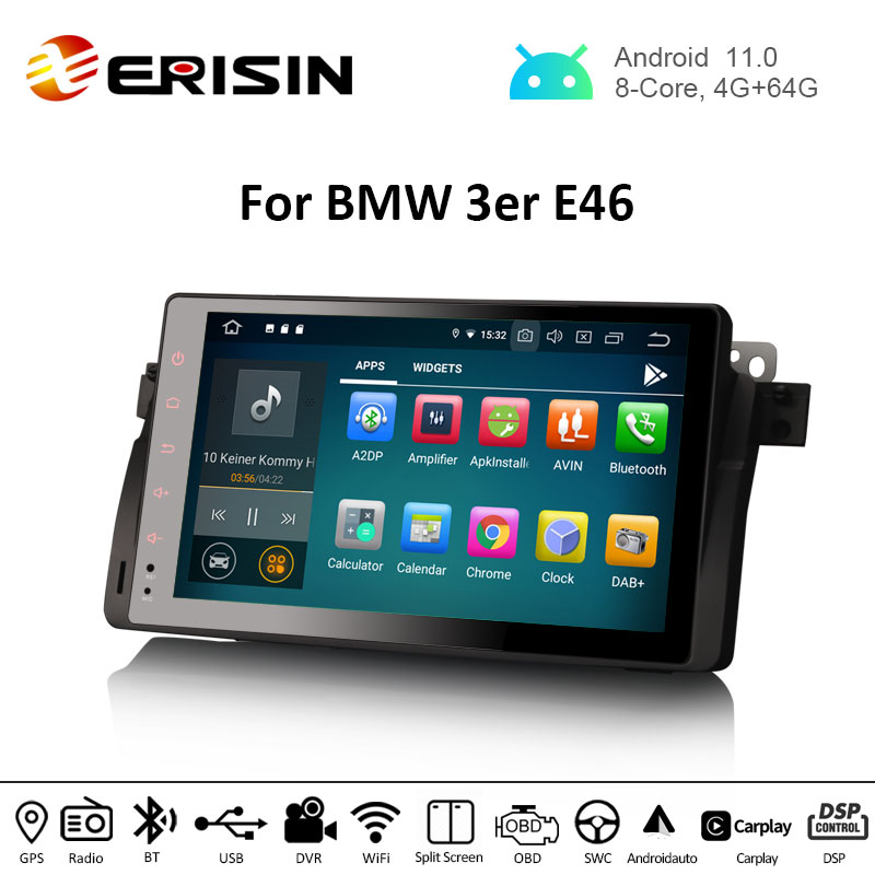 ERISIN 7 Pouces Android 12 Autoradio pour BMW Série 3 E90 E91 E92 E93  Multimédia GPS Sat Nav Carplay Android Auto Bluetooth A2DP WiFi 4G Dab+ RDS  Lien