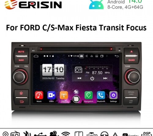 Erisin ES8766FB 7″ PX5 DSP Android 14.0 Car DVD CarPlay & Auto GPS 4G DAB+ for Ford C/S-Max Galaxy Kuga Focus Transit