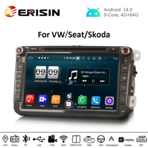 Erisin ES8715V 8″ DSP Android 14.0 Car Radio CarPlay Auto For VW Seat Skoda GPS 4G DAB+ WiFi Stereo GPS System