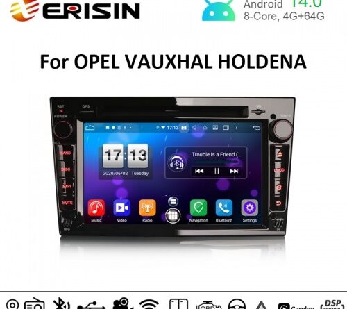 Erisin ES8760PB 7″ DSP Android 14.0 Car DVD for Opel Vauxhall Vivaro Astra Corsa Zafira Stereo CarPlay & Auto GPS 4G DAB