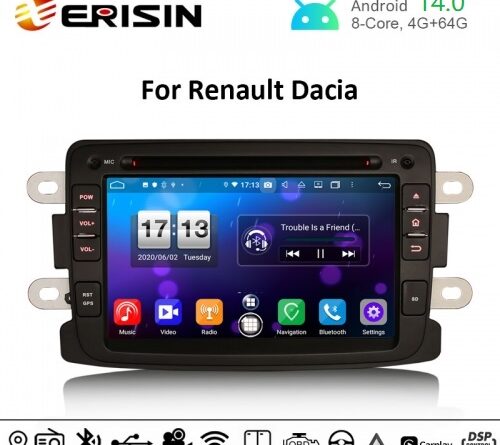 Erisin ES8783D 7″ Renault Dacia PX5 Android 14.0 Car Stereo For Duster Logan Dokker Lodgy CarPlay & Auto GPS 4G DAB+ DSP