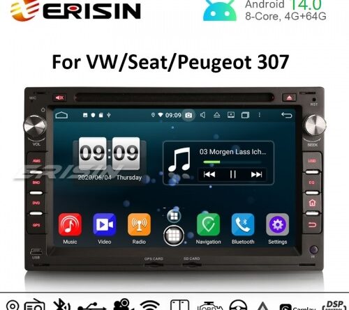 Erisin ES8709V 7″ DSP Android 14.0 Car DVD Player Wireless CarPlay Android Auto Radio GPS for VW Golf Passat Polo Lupo S