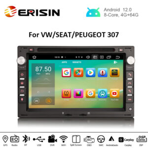Erisin ES8186V 7″ Android 12.0 Car Stereo for VW Golf Passat Polo Bora Seat Peugeot 307 DSP CarPlay & Auto GPS TPMS DAB+