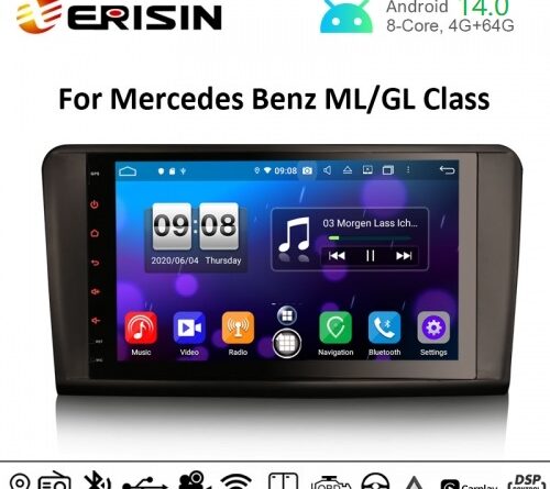 Erisin ES8794L 9″ Octa-Core Android 14.0 Car Multimedia CarPlay & Auto GPS TPMS DTV for Mercedes Benz ML-Class W164 GL-C