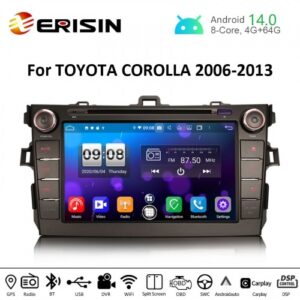 Erisin ES8728A 8″ Android 14.0 Car Stereo For Toyota COROLLA E140 E150 Multimedia DVD GPS TPMS DVR DSP CarPlay Auto Radi