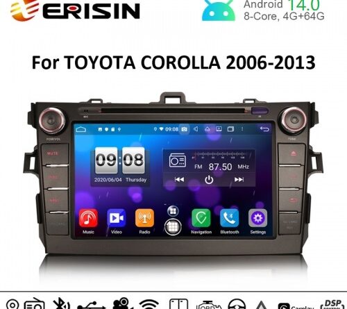 Erisin ES8728A 8″ Android 14.0 Car Stereo For Toyota COROLLA E140 E150 Multimedia DVD GPS TPMS DVR DSP CarPlay Auto Radi