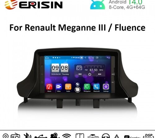 Erisin ES8773M 7″ PX5 Android 14.0 Car Stereo DVD for Renault Fluence Megane Ⅲ CarPlay Auto Radio DAB+ 4G GPS System