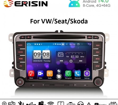 Erisin ES8735V 7″ DSP Android 14.0 Car DVD Radio CarPlay & Auto GPS For VW Passat Polo Golf 5/6 Jetta Tiguan Eos Seat Sk