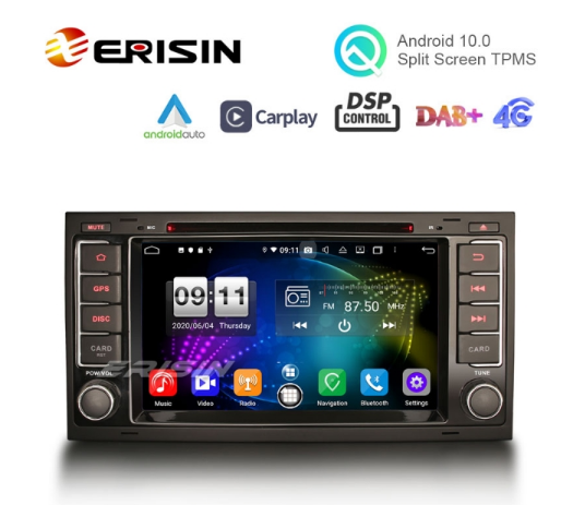 TPMS 8-Core 4 GB RAM+64 GB ROM Erisin 7 Zoll Android 10.0 Autoradio Für VW Touareg T5 Multivan Halterung GPS Navi Carplay Android Auto Dsp Bluetooth Wifi DAB 