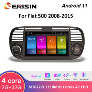 Erisin ES3050FB 7″ Android 11.0 Car Stereo System GPS for Fiat 500 2008-2015 GPS WiFi 4G TPMS DVR DSP Apple Carplay
