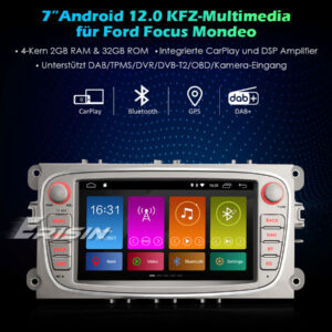 Erisin ES3109FS 7" Quad-Core Android 12.0 Car Multimedia Player for Ford Galaxy Focus Mondeo GPS WiFi 4G CarPlay TPMS DVR DAB+