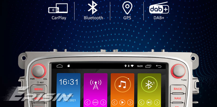 Erisin ES3109FS 7″ Quad-Core Android 12.0 Car Multimedia Player for Ford Galaxy Focus Mondeo GPS WiFi 4G CarPlay TPMS DV