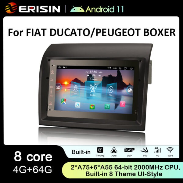 Erisin ES8974D 7 IPS Screen 8 Core Android 11.0 Car DVD Player GPS 4G LTE  DPS Wireless CarPlay Auto Radio For FIAT DUCATO CITROEN JUMPER PEUGEOT BOXE  - Erisinworldwide
