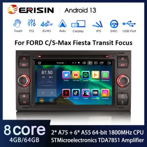 Erisin ES8566FB 7" Black DSP Android 13.0 Autoradio DVD For Ford Fiesta Fusion Kuga Transit Galaxy Stereo Multimedia Wireless CarPlay Android Auto GPS