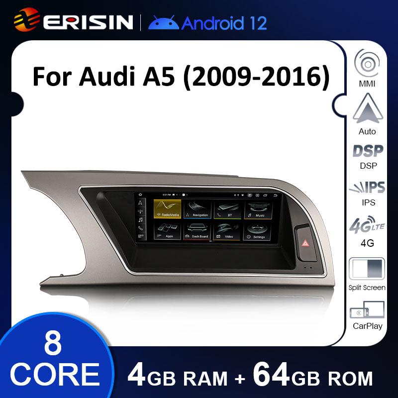 Erisin 8-Cœurs 10.25 Pouces Android 12 Autoradio pour Audi Q5