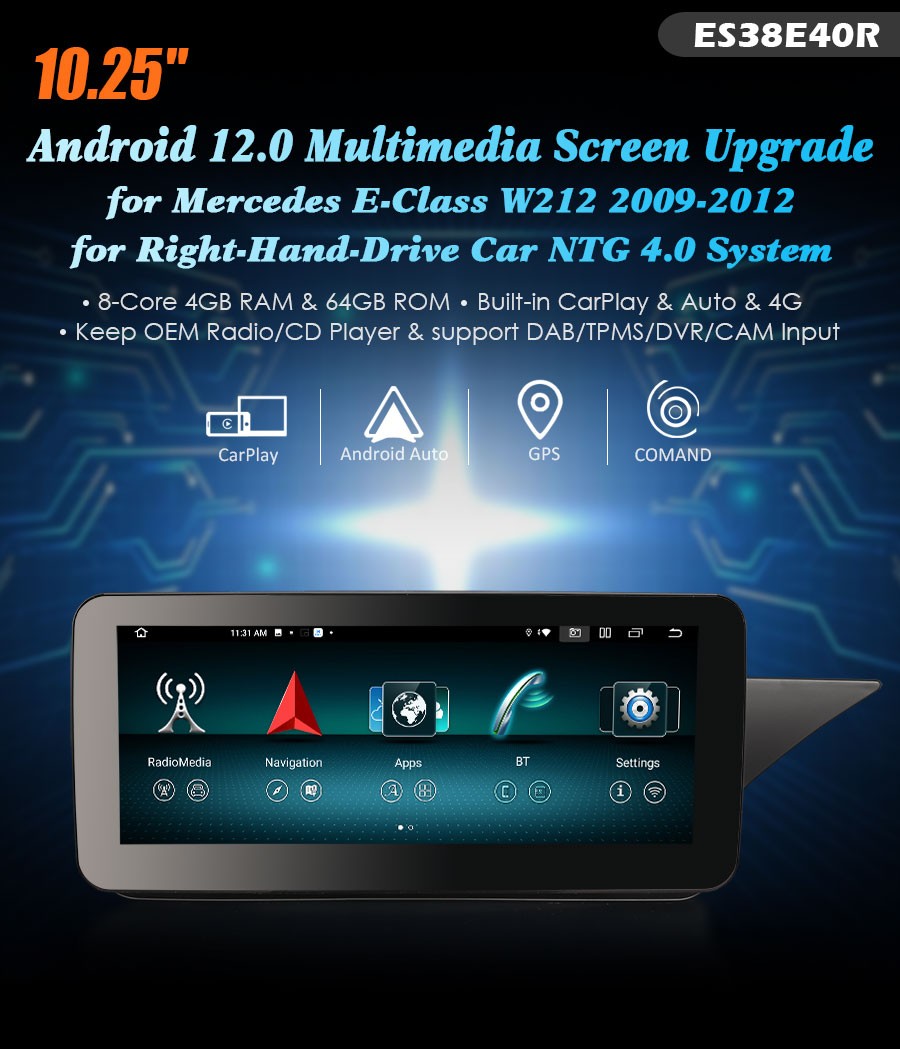 ES38E40R Right-Hand Driving Android 12.0 CarPlay For Mercedes-Benz E-Class  W212 / S212 COMAND GPS Car Multimedia Player Navigation Auto Radio Stereo D  - Erisinworldwide