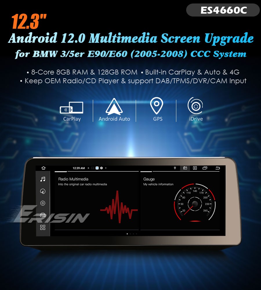 Autoradio multimédia Android 12 pour BMW Série 3 E90 E91 E92 E93