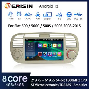 Erisin ES8550FW 7" Android 13.0 IPS Autoradio GPS For Fiat 500/500C/500S 500E Stereo SWC DTV DSP Bluetooth 4G Wireless CarPlay Auto