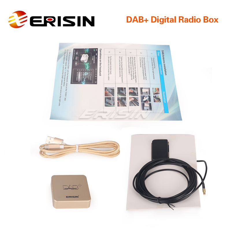 Erisin ES364 DAB Plus Radio Adapter Digital Radio Tuner Box mit MCX Antenne  Verstärker DAB Antenne für Android Autoradio USB-Anschluss,DAB-Box