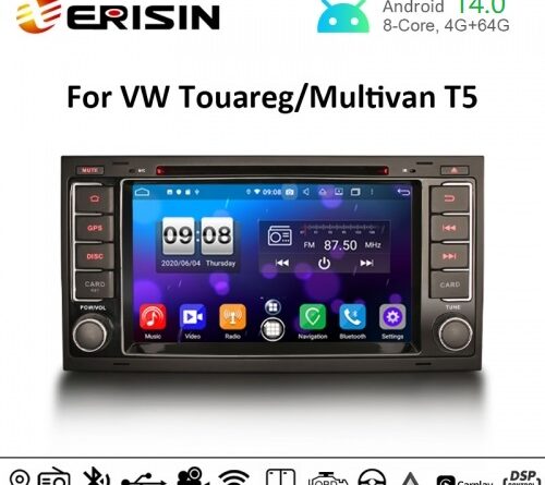 Erisin ES8706TN 7″ 8-Core Android 14.0 Car Stereo For VW TOUAREG T5 Multivan Apple CarPlay Android Auto GPS TPMS DVR DTV