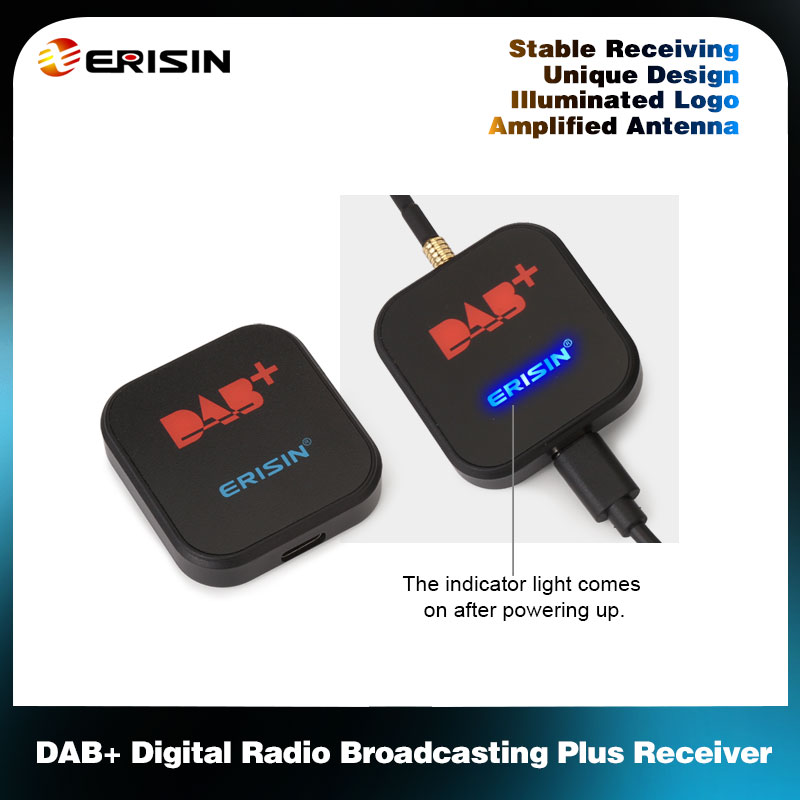 Erisin ES384 Ricevore radio Dab nell'antenna per auto Adattatore digale DAB + Sintonizzatore Box amplificata per unà autoradio Android 10/11/12/13  34