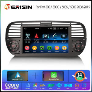 Erisin ES6750FB Android 14.0 Car Stereo for Fiat 500/500C/500S 2008-2015 and 500E 2013-2015 DPS WiFi CarPlay Auto GPS 4G