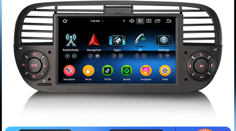 Erisin ES6750FB Android 14.0 Car Stereo for Fiat 500/500C/500S 2008-2015 and 500E 2013-2015 DPS WiFi CarPlay Auto GPS 4G