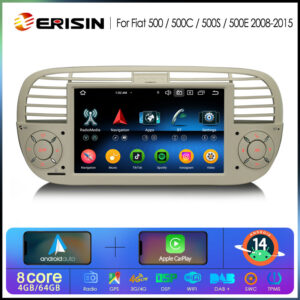 Erisin ES6750FW Android 14.0 Car Stereo for Fiat 500/500C/500S 2008-2015 and 500E 2013-2015 DPS WiFi CarPlay Auto GPS 4G