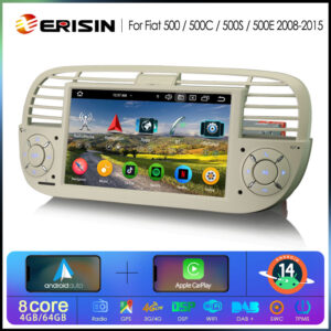 Erisin ES6750FW Android 14.0 Car Stereo for Fiat 500/500C/500S 2008-2015 and 500E 2013-2015 DPS WiFi CarPlay Auto GPS 4G