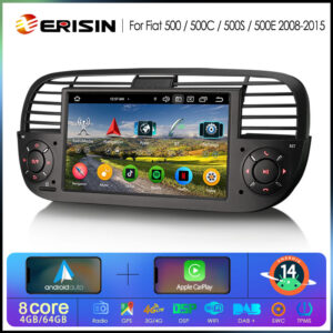 Erisin ES6750FB Android 14.0 Car Stereo for Fiat 500/500C/500S 2008-2015 and 500E 2013-2015 DPS WiFi CarPlay Auto GPS 4G
