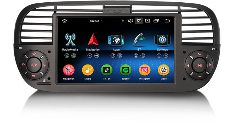 Erisin ES6750FBN Android 14 Car Stereo for Fiat 500/500C/500S 2008-2015 and 500E 2013-2015 DPS WiFi CarPlay Auto GPS 4G