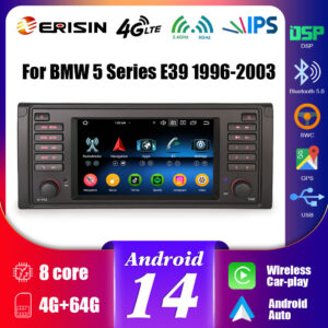 Erisin ES5739BN IPS Android 14.0 Car Stereo GPS SatNav Radio For BMW 5 Series E39 M5 DSP 4G LTE Wireless CarPlay Auto Bl