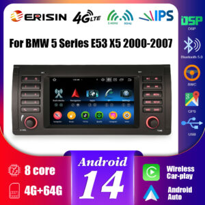 Erisin ES5753BN IPS Android 14.0 Car Stereo GPS SatNav Radio For BMW X5 E53 DSP 4G LTE WiFi Wireless CarPlay Auto Blueto