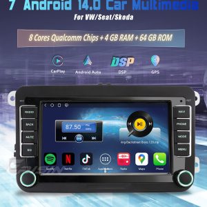 Erisin ES6635V 7" All-in-One Android 14 Car Stereo for VW Golf Passat Amarok Sharan EOS Snapdragon CPU Wireless CarPlay Android Auto 4G LTE DSP Hi-Fi