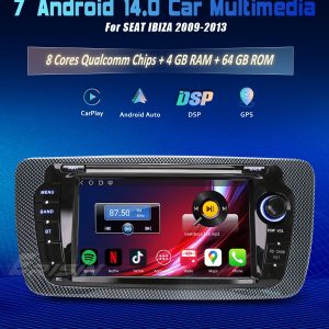 Erisin ES6622S Octa-Core Android 14 Car Stereo for SEAT IBIZA 2009-2013, 4GB RAM 64GB ROM, Wireless CarPlay & Android Auto, 4G LTE GPS Navigation, DSP