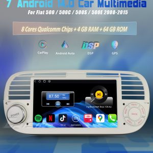 Erisin ES6650FW Android 14 Snapdragon 460 Car Stereo for Fiat 500/500C/500S 2008-2015 and 500E Wireless CarPlay Android Auto DSP Hi-Fi 4G LTE GPS Navi