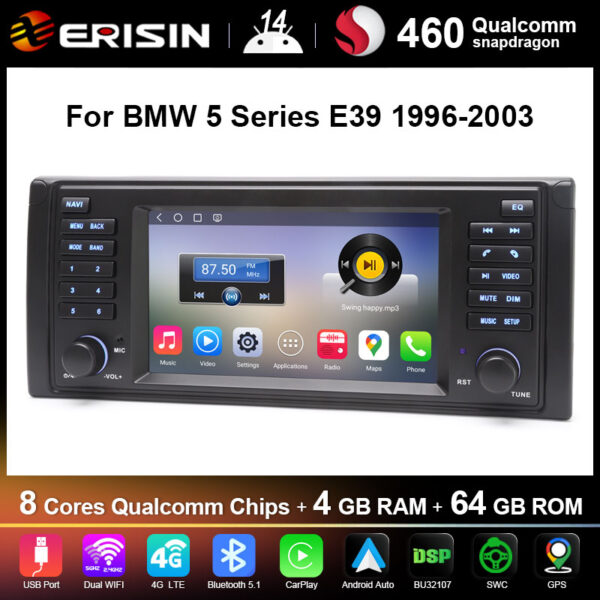 Erisin ES6639B Android 14 Car Stereo for BMW 5 Series E39 1996