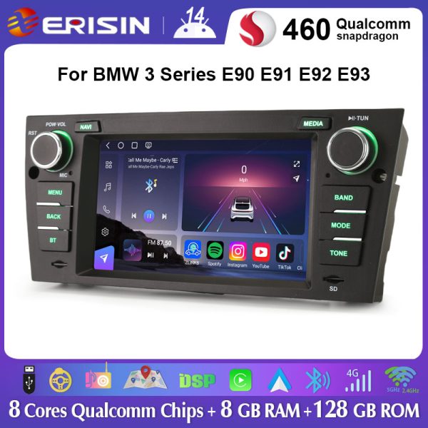 Erisin 4GB 64GB 8 Kern Android 14 Autoradio für BMW 3er E46 M3 Rover 75 MG ZT Unterstützt GPS-Navi Wireless Carplay Android Auto DSP Bluetooth 5.0 A2DP DVB-T2 WiFi 4G DAB DVD SWC