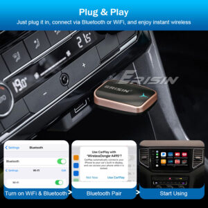 Erisin ES111 Wireless CarPlay Adapter: Instantly Convert Wired to Wireless for 98% of Cars! Plug & Play, Stable Bluetoot