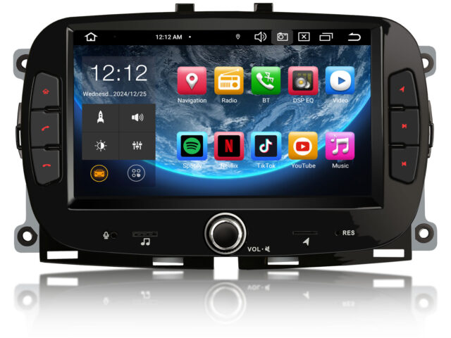 Erisin ES8551F 7 inch 8-Core Android 14 Car Stereo GPS For Fiat 500 500C 500S 500E 500 Hybrid Wireless CarPlay DAB+ Navigation OBD2 Wifi Canbus SWC