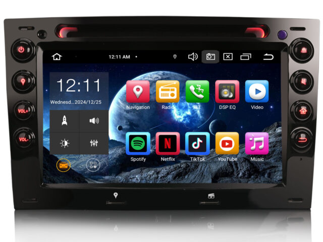 Erisin ES8513M 7 inch 8-Core Android 14 Car Stereo GPS CarPlay Android Auto DAB+ Navigation RDS OBD2 DSP SWC CD DVD Wifi For Renault Megane 2