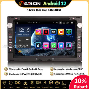 Erisin ES8586V 7" 8-Core Android 12 Car Stereo Sat Nav GPS CarPlay WiFi DAB+ CD Player for VW Golf 4 Passat T5 Polo Sharan Seat Ibiza Peugeot 307