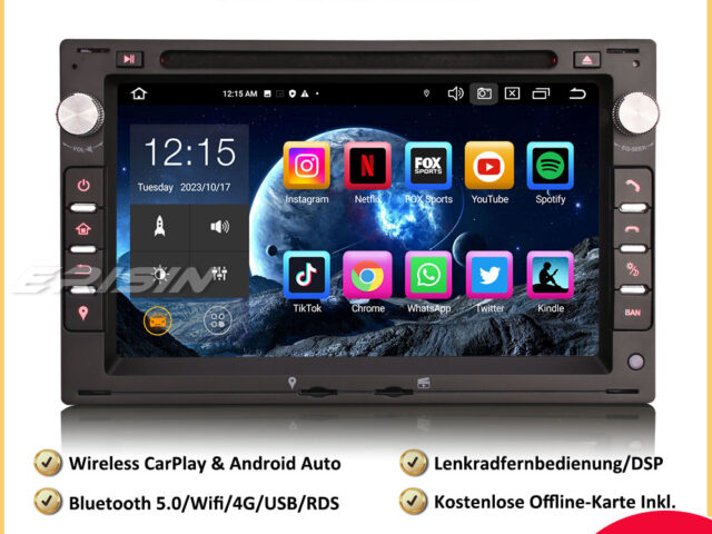 Erisin ES8586V 7" 8-Core Android 12 Car Stereo Sat Nav GPS CarPlay WiFi DAB+ CD Player for VW Golf 4 Passat T5 Polo Sharan Seat Ibiza Peugeot 307