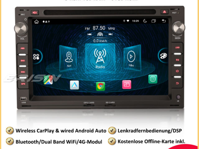 Erisin ES8909V 8-Core 7" Android 12 Car Stereo Sat Nav GPS CarPlay WiFi DAB+ RDS Navi for VW Golf 4 Passat T5 Multivan Sharan Seat Ibiza Peugeot 307