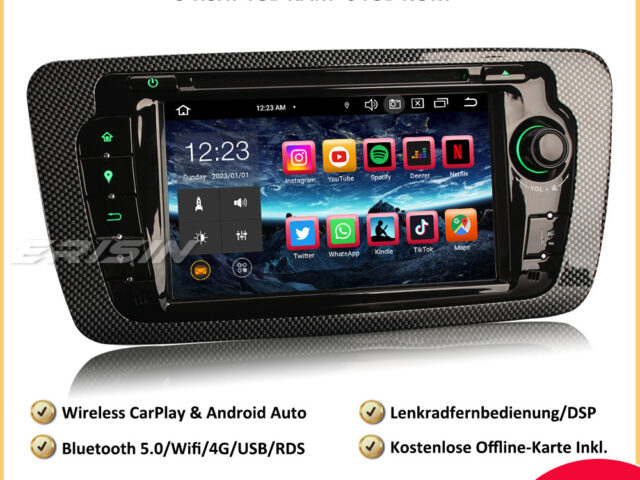 Erisin ES8522S 7 inch 8-Kern Android 12 Car Stereo Sat Nav Bluetooth 5.0 GPS Navi CarPlay DAB+ DSP RDS FM CD Player For SEAT IBIZA