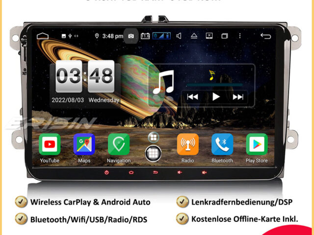 Erisin ES8791V 9" Android 11.0 Car Radio 8-Core Wifi OBD Bluetooth DAB + GPS OPS DSP 4G CarPlay Android Auto SWC For VW Passat Golf 5/6 Touran Eos Pol