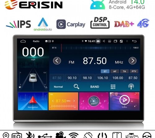 Erisin ES8700T IPS Universal 2DIN Car Audio Stereo Android 14.0 Car Radio Multimedia GPS Player For Tesla Type CarPlay