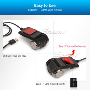 Erisin ES670K CAR USB DVR Loop Recording 1080P HD USB Dash Cam with Driver Assistance support Android 8.0 and above
