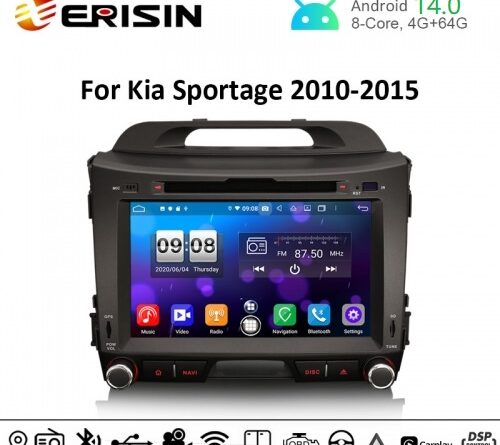 Erisin ES8733S 8″ Android 14.0 Auto Radio DVD CarPlay GPS For Kia Sportage Car Multimedia 4G WiFi DSP TPMS DVR