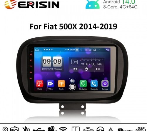 Erisin ES8750F 9″ Octa-Core Android 14.0 Car Stereo for Fiat 500X 2014 Radio CarPlay & Auto DSP GPS TPMS DSP 4G OBD
